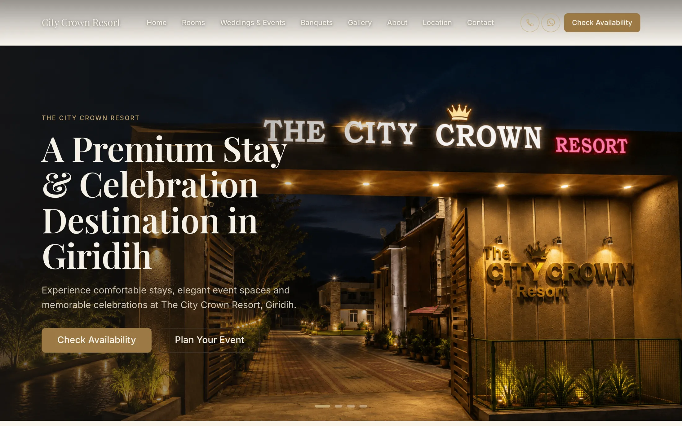 The City Crown Resort website — desktop view